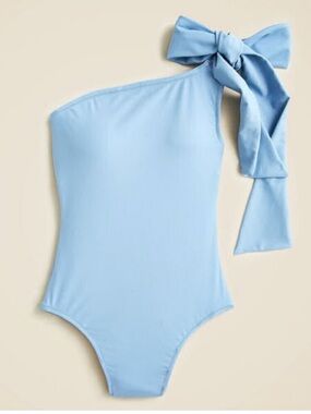 NWT J. Crew Bow Tie One Shoulder Adjustable One Piece Swimsuit Sz 10 Blue